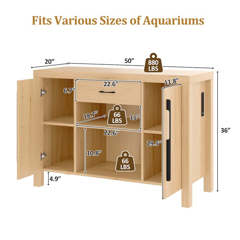 Rossetta 2-in-1 Modern Stylish Design Heavy Duty Fish Tank Stand with 4 Cabinets, Charging Station