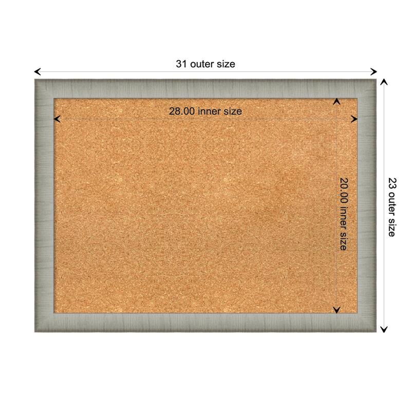 Elegant Brushed Narrow Framed Natural Corkboard Bulletin Board - Elegant Brushed Pewter Narrow - Board Size 28x20