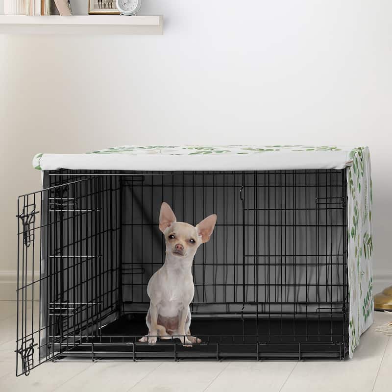 Sweet Jojo Designs Green Boho Floral Leaf Dog Crate Kennel Cover 24in. Neutral Sage White Bohemian Watercolor Botanical Woodland
