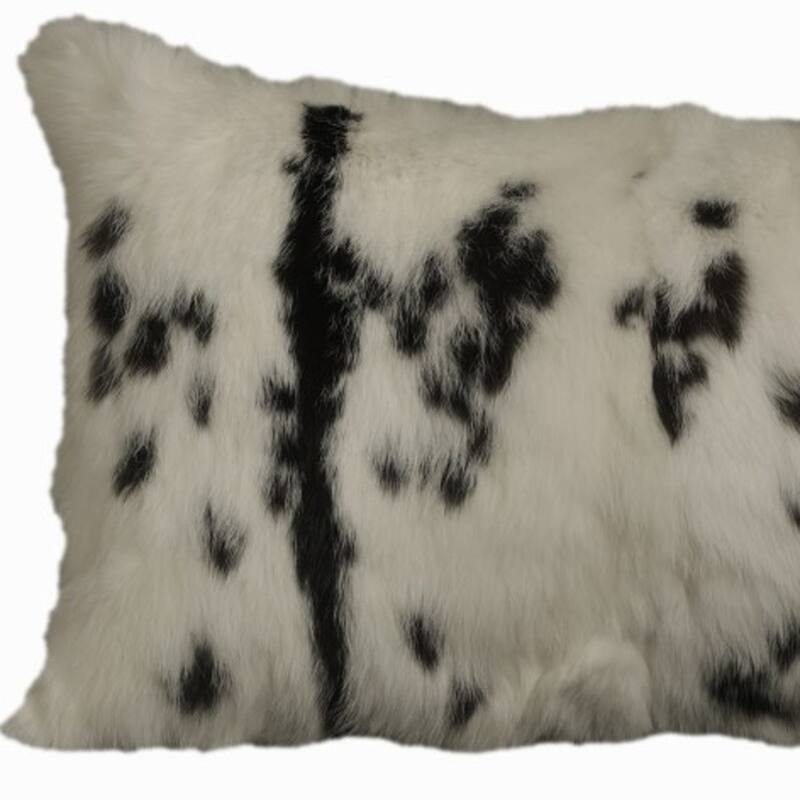 HomeRoots 12" X 20" Black And White Rabbit Zippered Natural Fur Animal Print Throw Pillow