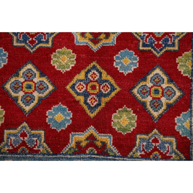 Kazak Accent Rug Hand-Knotted Geometric Red Wool Carpet - 2'8" x 4'1"