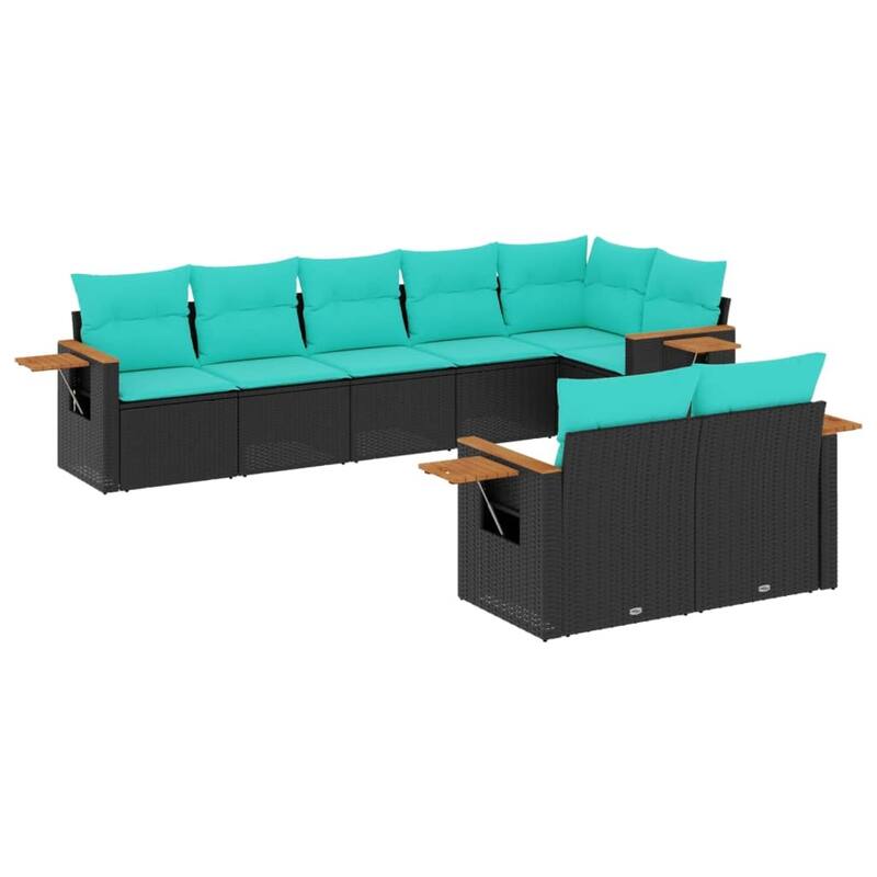 vidaXL 8 Piece Patio Sofa Set with Cushions Black Poly Rattan