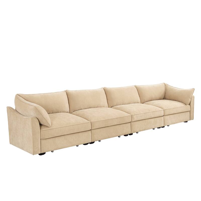 Super Large Wide & Deep Seat 4-Seater Sofa Couch with Storage Pull Out Drawer Under Each Seat