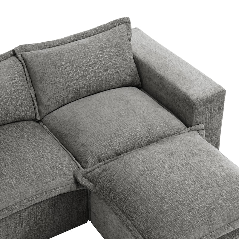 Chenille L-Shaped Modular Sectional Sofa Comfy Cloud Couch For Living Room