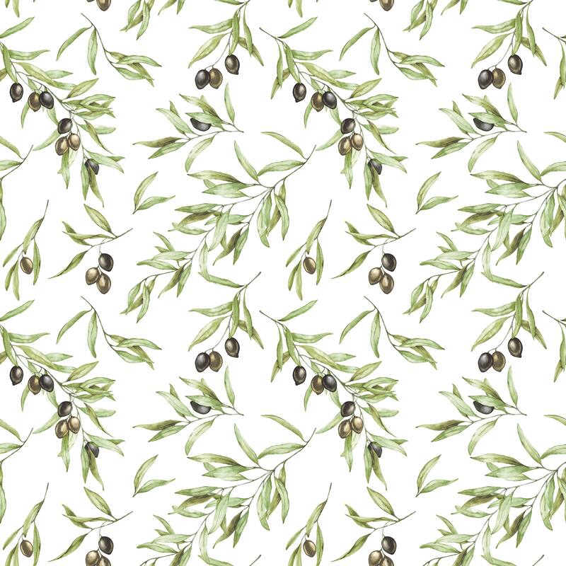 Galerie Wallcoverings Just Kitchens Olive Drupe Vinyl on Non-woven Matte Wallpaper Roll - 33 feet x 21 inches - 33 feet x 21 inches - Green