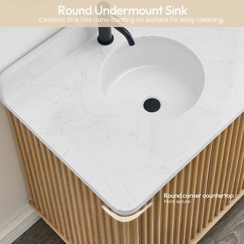 Seoul Bath Vanity with White Grain Composite Stone Top without Mirror
