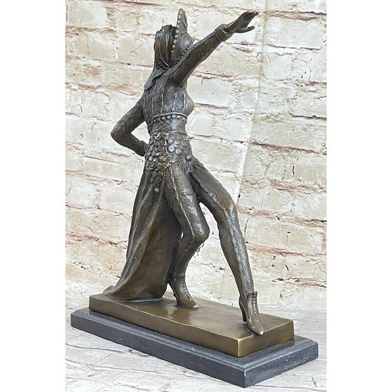 Art Deco Bronze Female Dancer Figure Figurine Statue Sculpture Mirval 14.5 Inches X 11 Inches