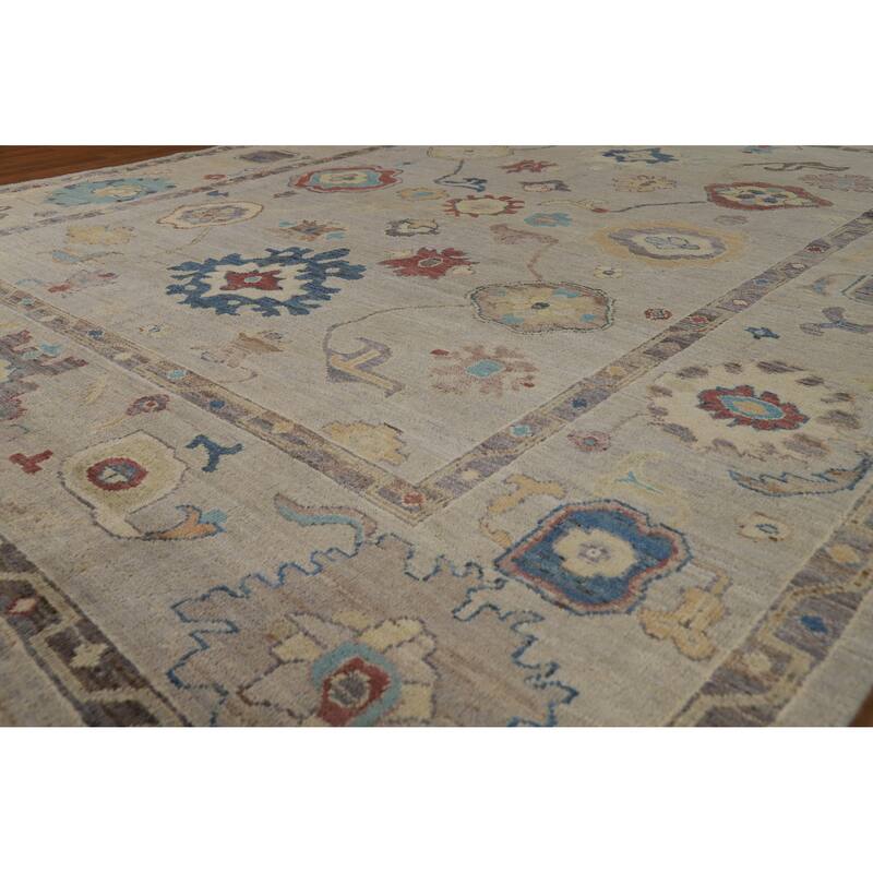 Hand Knotted Oriental 100% Wool Carpet Transitional All-Over Beige & Ivories Oushak Area Rug - 10' 2'' X 7' 11''