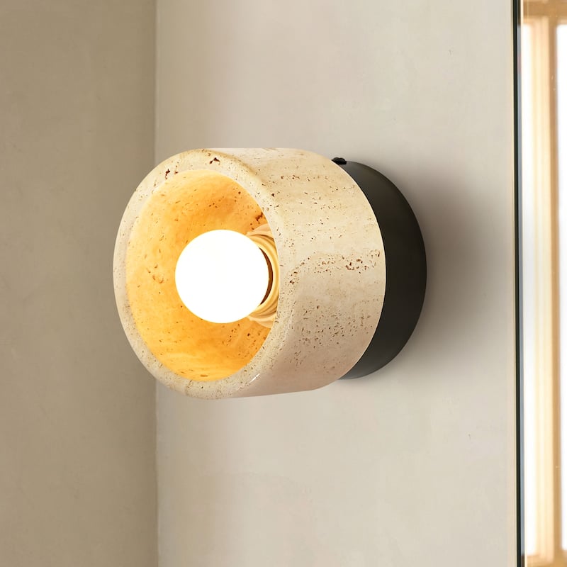 4.7" W 1-Light Mid-Century Modern Yellow Cave Stone Cylinder Flush Mount Ceiling Light/Wall Lights