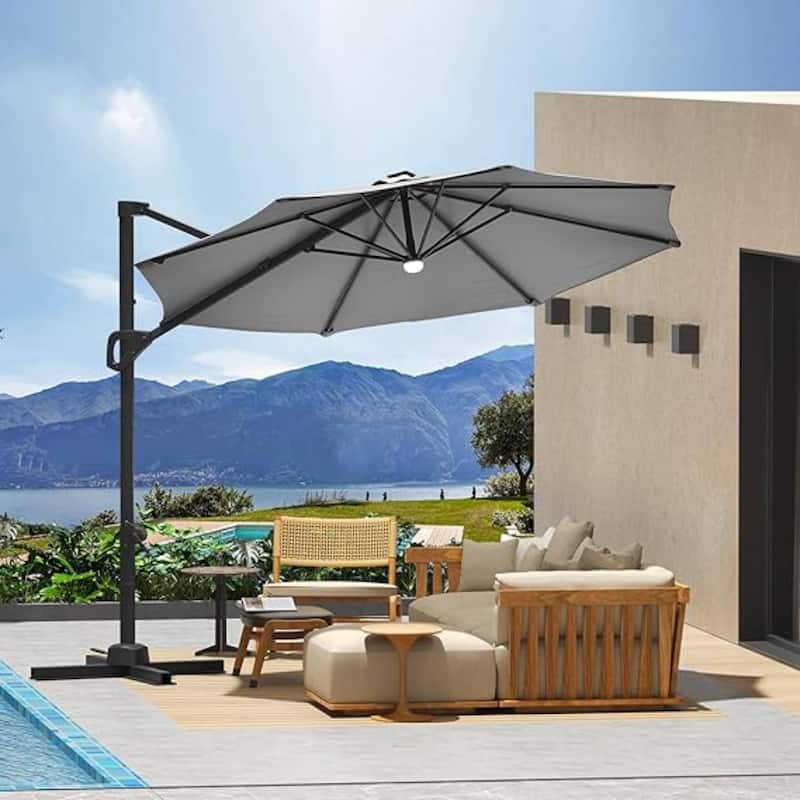 10FT Outdoor Patio Cantilever Umbrella for Garden Pool Deck BackYard - Grey