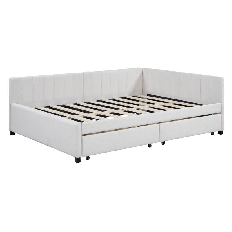 Upholstered Daybed with 2 Storage Drawers Sofa Bed Frame No Box Spring Needed, Linen Fabric