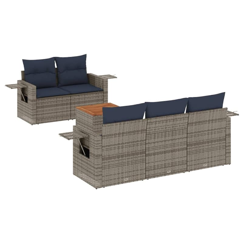 vidaXL 6 Piece Patio Sofa Set with Cushions Black Poly Rattan - 21.7" x 24.4" x 27.2"