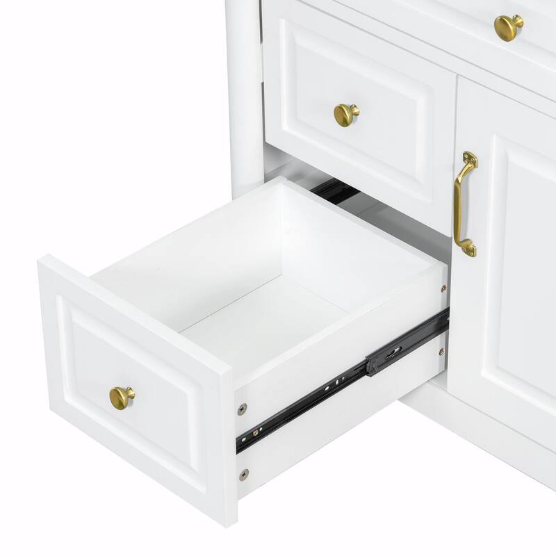 36" Bathroom Vanity with Sink, Freestanding Bathroom Cabinet with Ceramic Basin, Flip Drawer