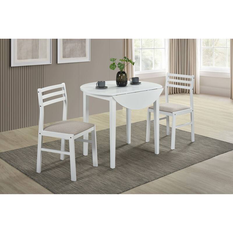 Bucknell 3-piece Round Drop Leaf Dining Table Set White