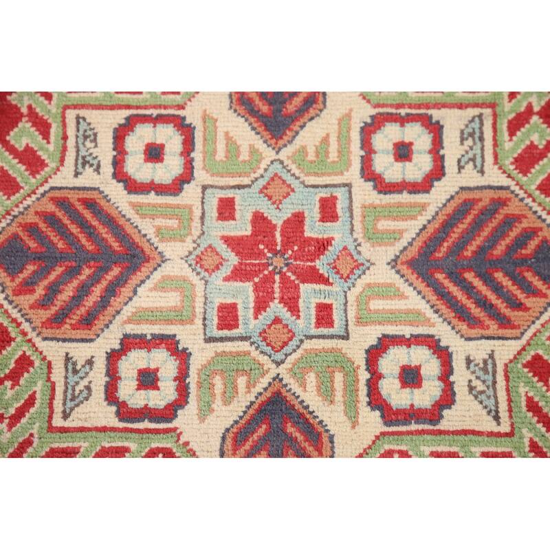Hand Knotted Oriental 100% Wool Carpet Traditional Geometric Red Kazak Area Rug - 9' 10'' X 6' 6''