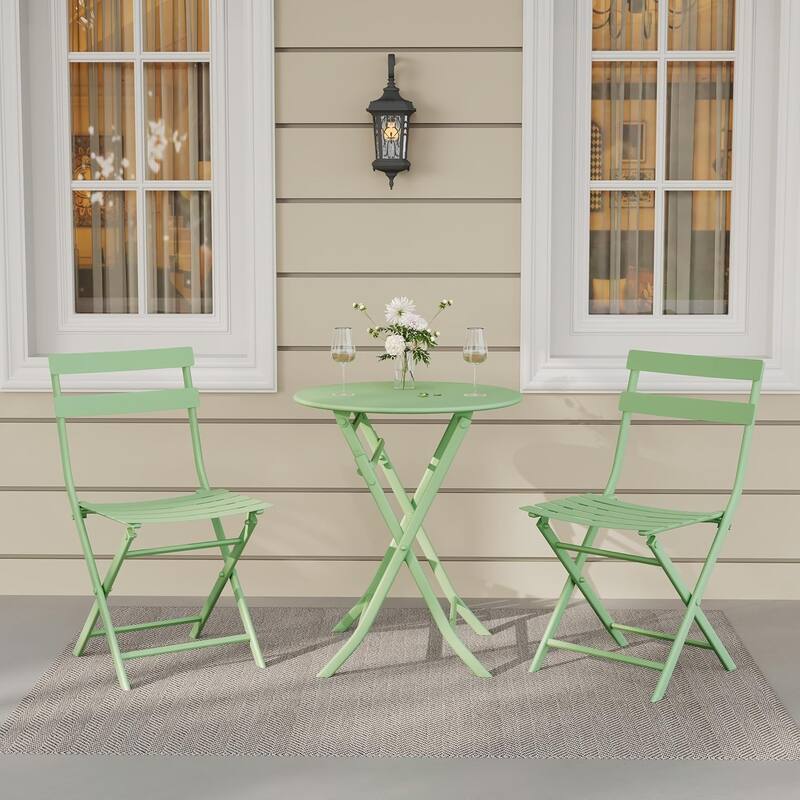 3 Pieces Patio Foldable Round Table and 2 Chairs