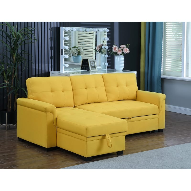 Lucca 84-inch Reversible Sleeper Sectional Sofa with Storage Chaise - 84"W x 54"D x 35"H