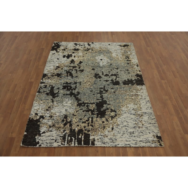Hand-knotted Modern Wool Grey Abstract Area Rug Oriental Carpet - 7' 8'' X 5' 6''