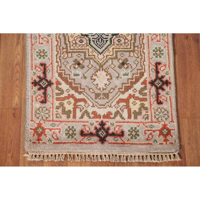 Hand Knotted Oriental 100% Wool Carpet Traditional Medallion Greys & Charcoal Heriz (serapi) Area Rug - 3' 0'' X 2' 0''