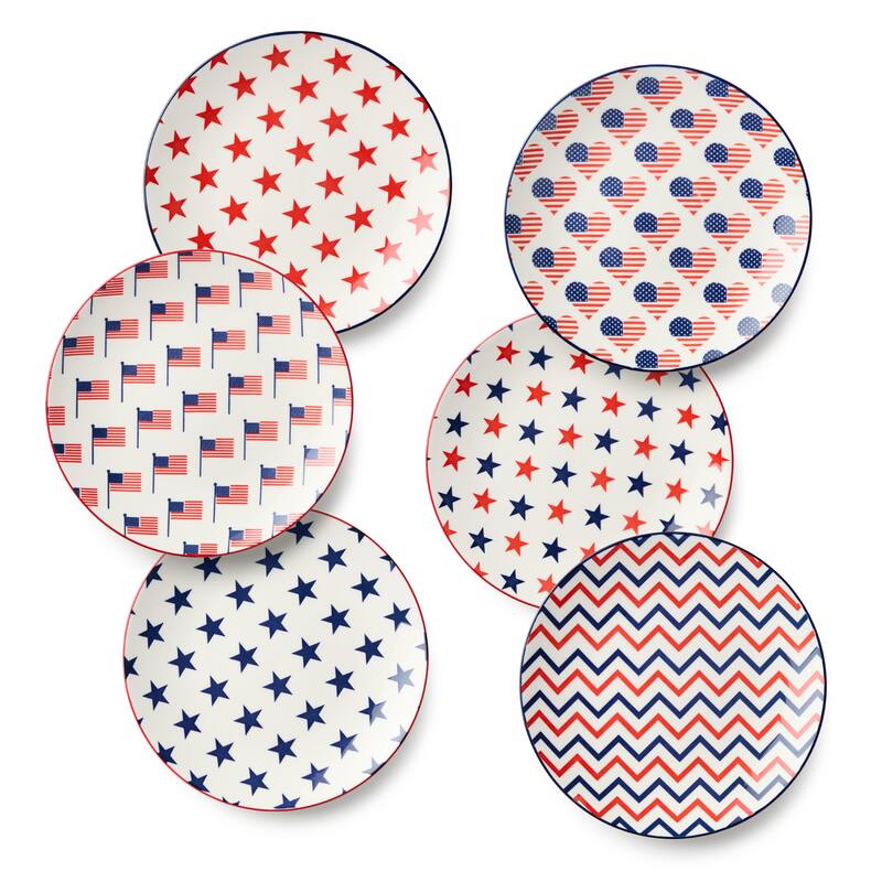 Certified International Patriotic Pad Print 8.75" Salad Plates, Set of 6 - 8.75"L x 8.75"W x 1.00"H