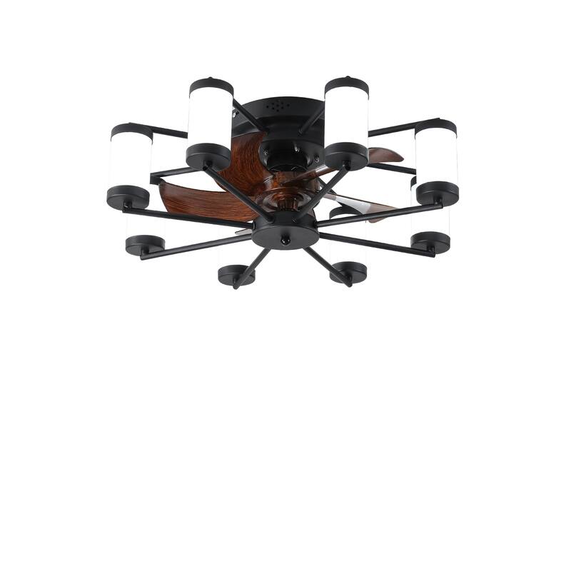 Modern Ceiling Fan Light with 5 Blades and Remote Control, Cylindrical Fixture for Bedroom and Living Room