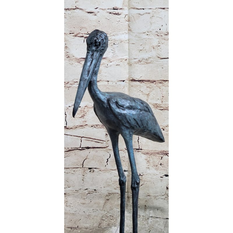 Hot Cast Bronze Metal Stork Sculpture Statue On Marble Base