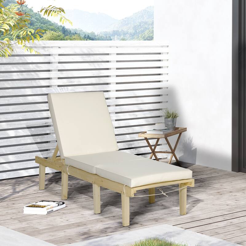 Outdoor Chaise Lounge Chair, Patio Reclining Chair with 4-Position Adjustable Backrest and Cushion