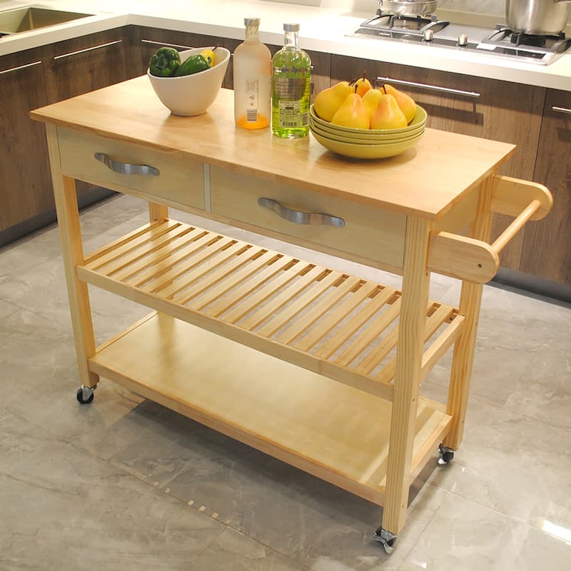 Kitchen Island Cart with Solid Wood Top and Locking Wheels