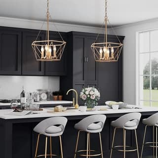Zeci Modern Farmhouse 4-light Gold Lantern Chandelier Cage Ceiling Lights for Dining Room Foyer Entryway - D15.5'' X H81.5