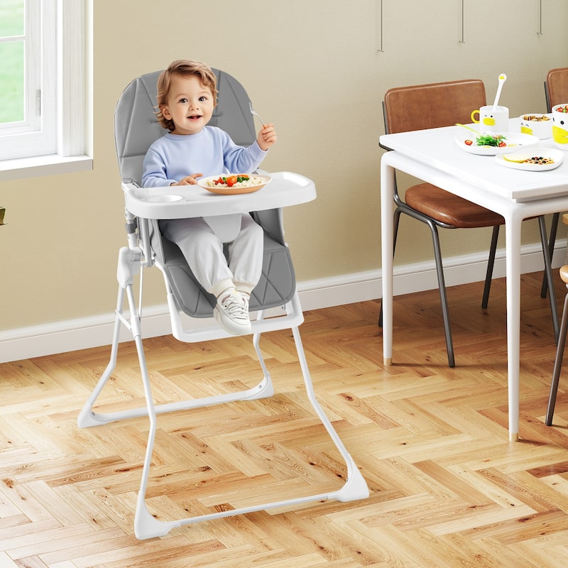 3-in-1 Foldable Baby High Chair with Tray and Footrest Adjustable Footrest Lightweight Waterproof PU Cushion