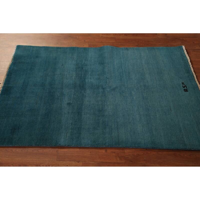 Teal Blue Gabbeh Modern Rug Hand-Knotted Foyer Wool Carpet - 3'4" x 4'10"