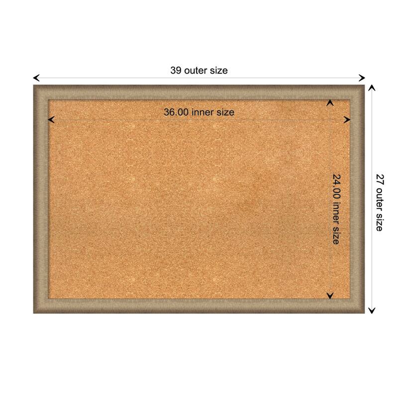 Elegant Brushed Narrow Framed Natural Corkboard Bulletin Board - Elegant Brushed Bronze Narrow - Board Size 36x24