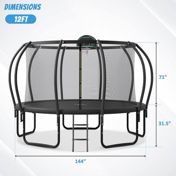 12ft Kids Trampoline with ArcPole Composite Toploop Enclosure and Basketball Board