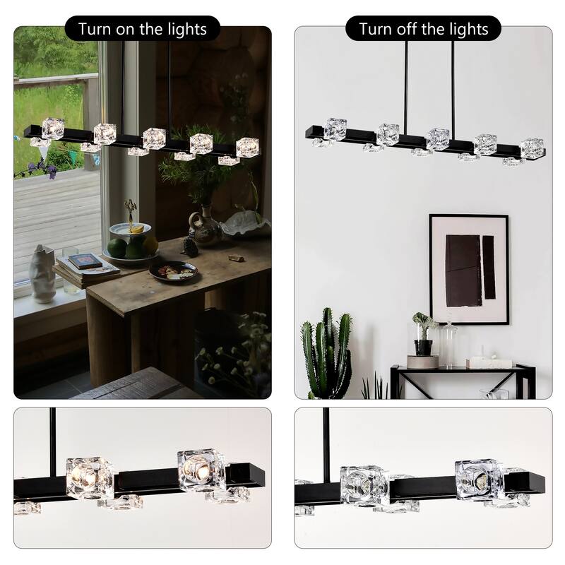 Modern Crystal Hanging Lighting Chandelie 10-Light Farmhouse Linear Pendant Light Fixture, for Dining Room, Kitchen, Bedroom