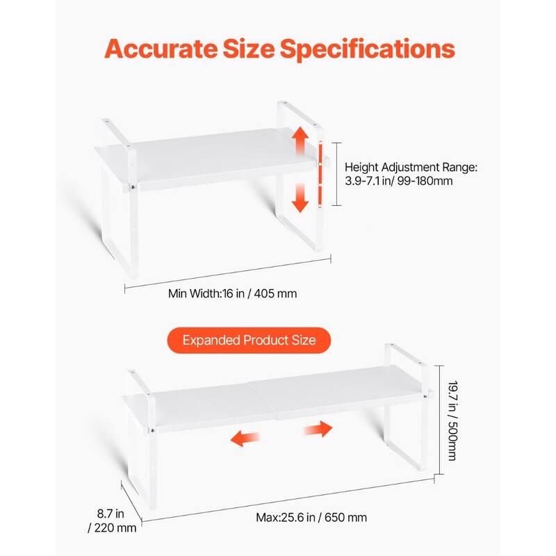 Adjustable Expandable 2-Tier Stackable Cabinet Organizer Shelf with Height Control - 25.6x8.7x19.7 inch