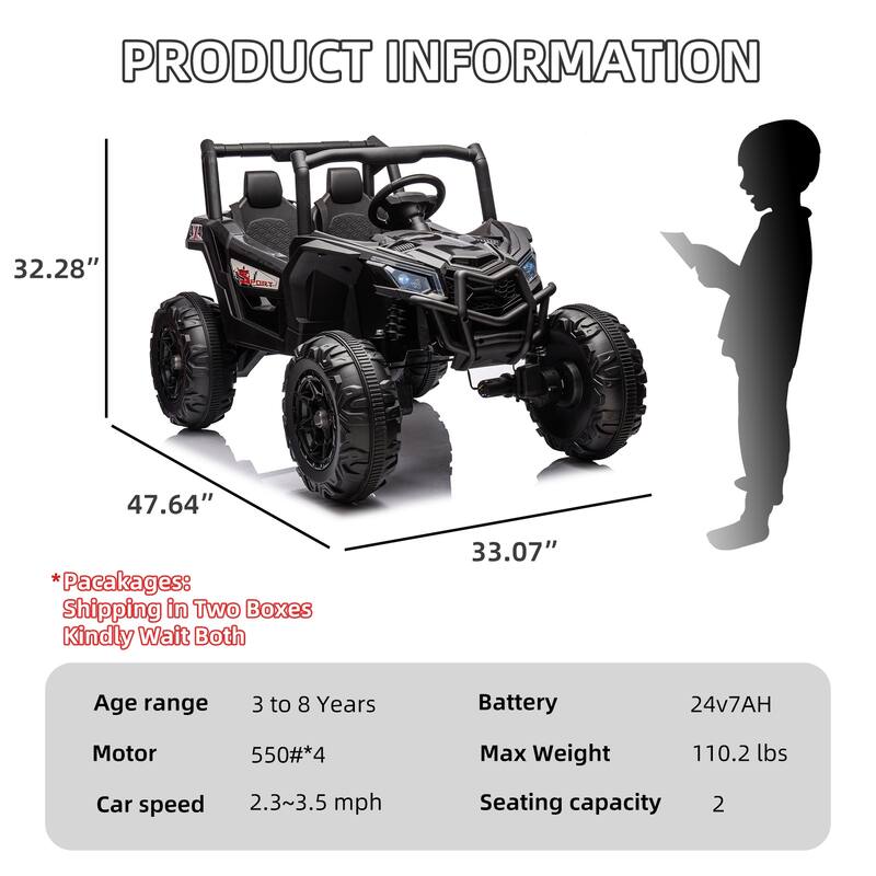 24V 2seater Side by Side 4x4 Ride on Off-Road Truck with Parent Remote Control and two safety belts