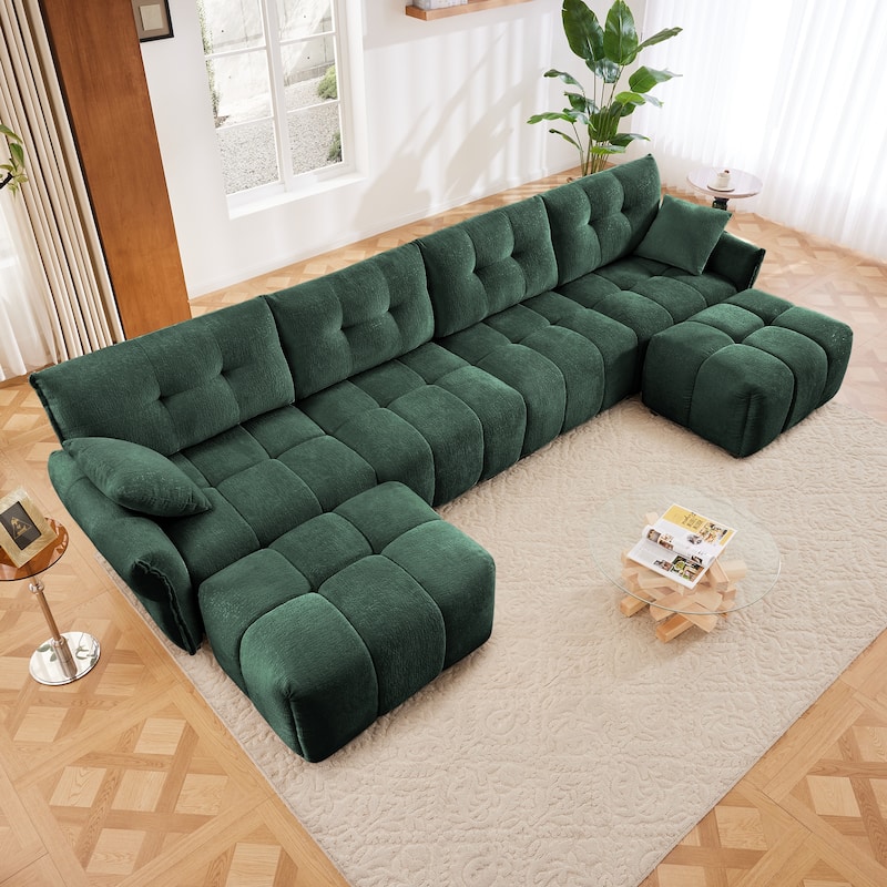 Modular 4-Seat Chenille Sofa Set with 2 Ottomans, High-Resilience Cushions and Solid Wood Frame