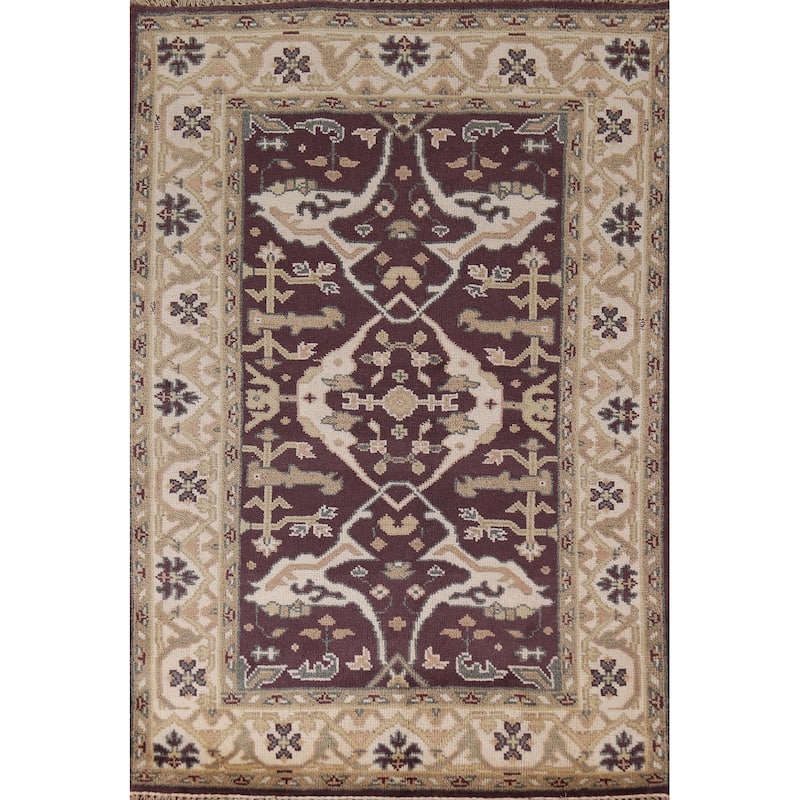 All-Over Oushak Indian Area Rug Handmade Wool Carpet - 4'2"x 6'5"