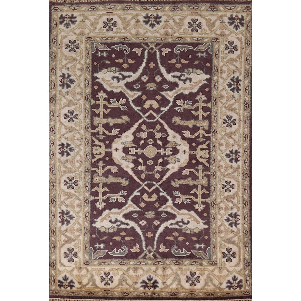All-Over Oushak Indian Area Rug Handmade Wool Carpet - 4'2"x 6'5"