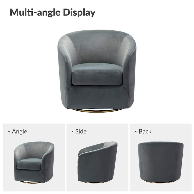 Eleuterio Modern Velvet Curved Swivel Accent Barrel Chair with Metal Base by HULALA HOME