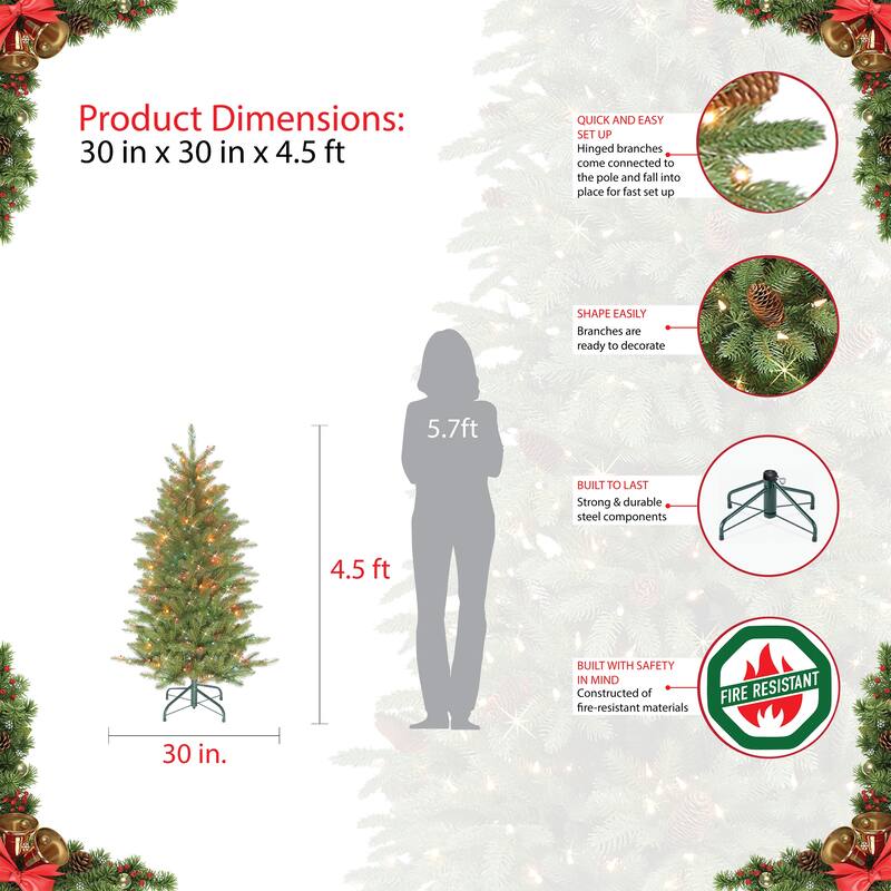 Puleo International 4.5 ft. Pre-Lit Fraser Fir Pencil Artificial Christmas Tree