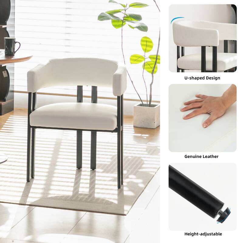 Modern Dining Chairs Set of 2, Faux Leather Upholstered Barrel Chairs with Integrated Curved Back And Armrests, Metal Frame
