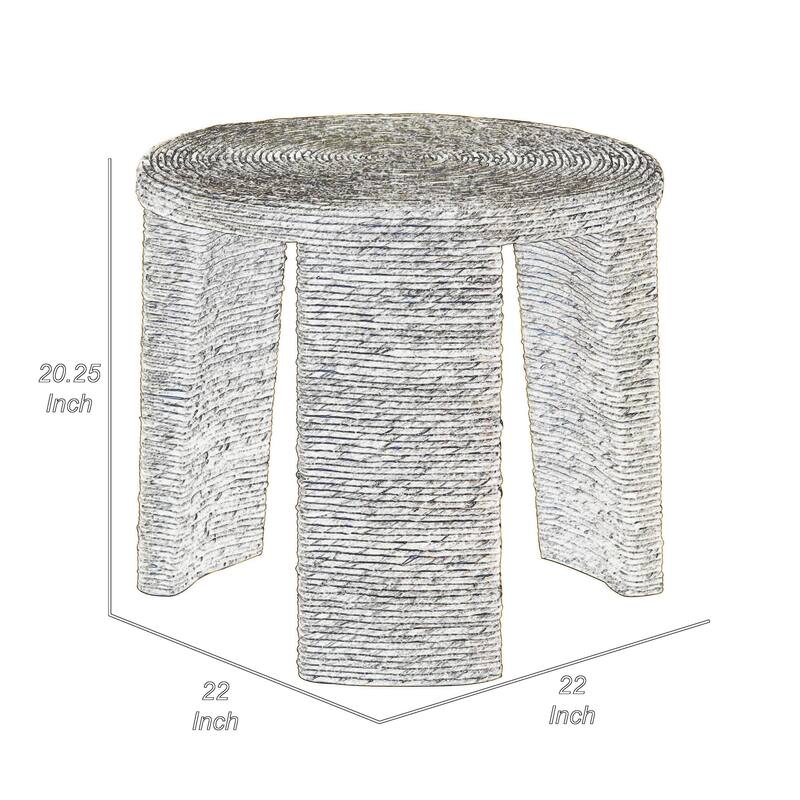 Asha 22 Inch Side End Table, Round Shaped Top with Natural Rattan Wrapping