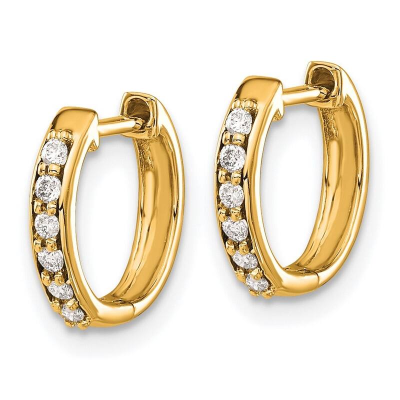 Curata 14k Yellow Gold Solid Open back Diamond Hoop Earrings - 11x12mm Wide 2mm Thick