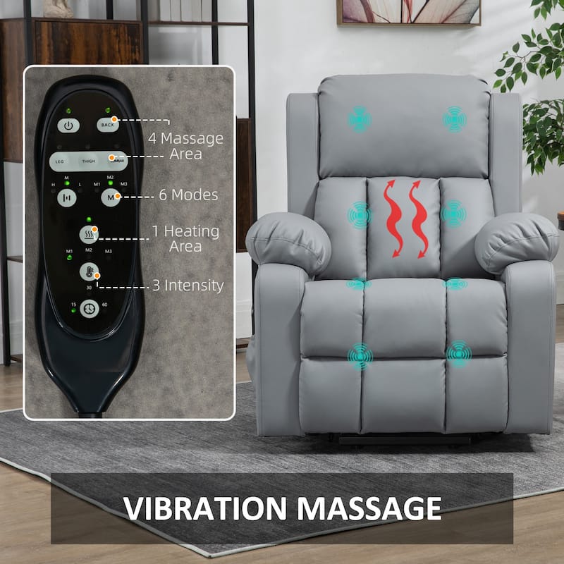 HOMCOM Electric Power Lift Chair, PU Leather Recliner Chair for Elderly with Vibration Massagge, Remote Control, Side Pockets
