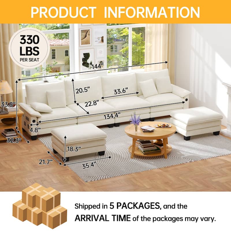 Living Room Furniture Sets, Modular Sectional Sofa Set with Ottoman for Living Room, Convertible Sofa Couch