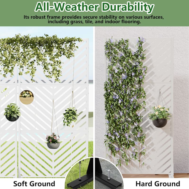 Outdoor Privacy Screen with Stand for Patio Garden Metal Fence Set of 2