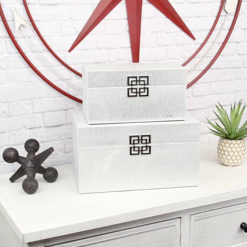 2 White Silver Double Happiness Shagreen Boxes 11.75"