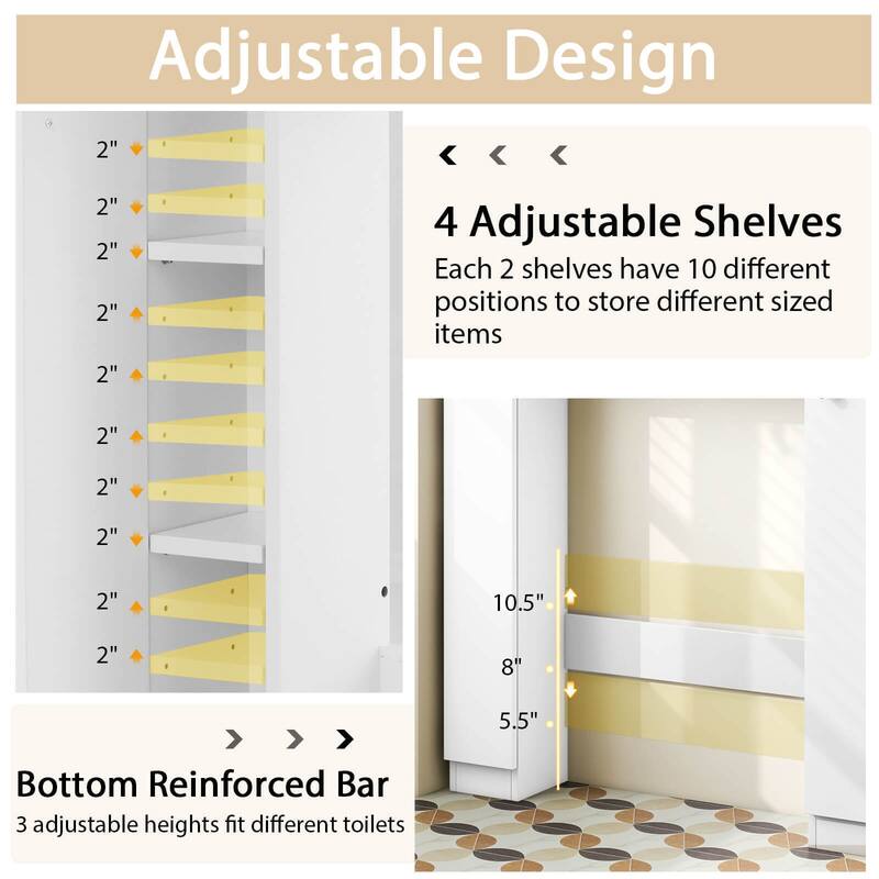 Over Toilet Storage Cabinet with Shelves and Double Door Cabinets
