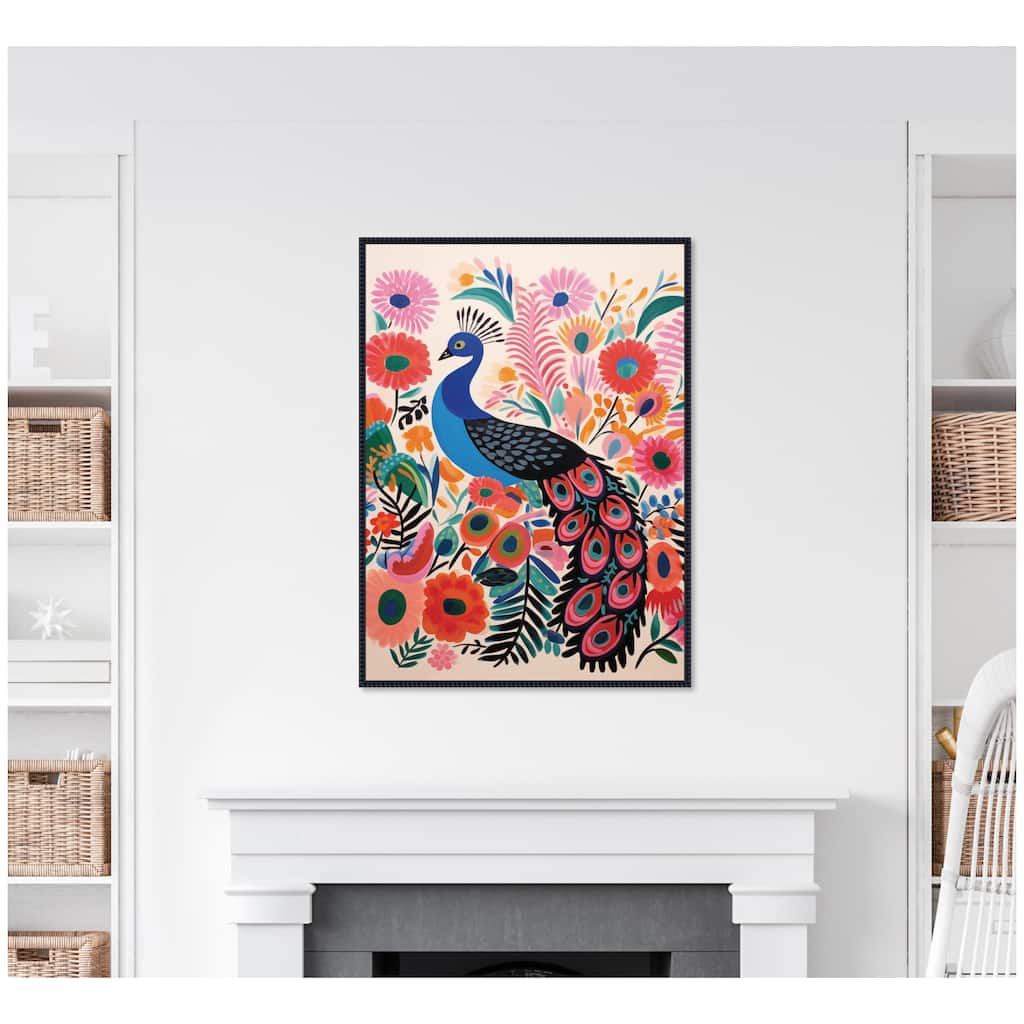 Kate and Laurel Bright Colorful Boho Peacock by The Creative Bunch Studio Framed Canvas Wall Art Print
